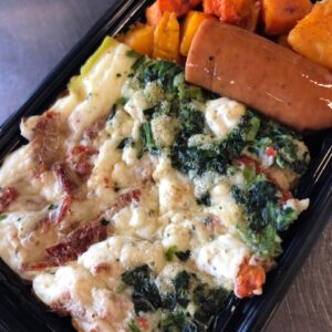 Sun Dried Tomato Egg Bake with Sweet Potatoes and Chicken Sausage