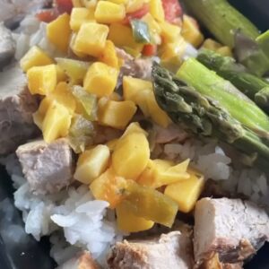 Mango Pork with Jasmine Rice and Green Peas